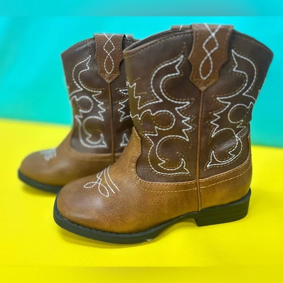 Wonder Nation Brown Cowboy Boots Size 10T for Toddlers - Picture 4 of 7
